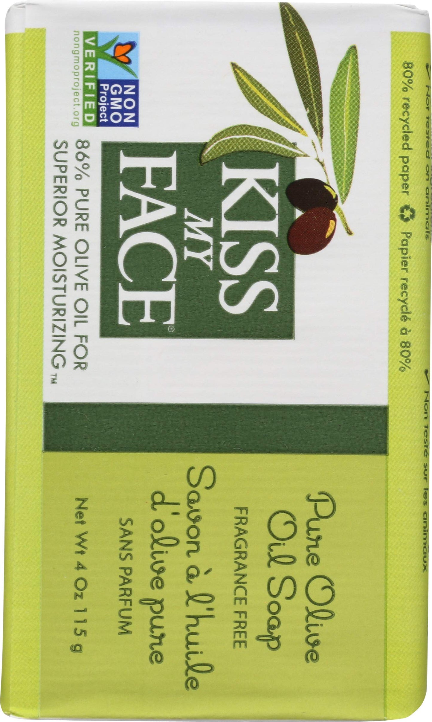 Kiss My Face Pure Olive Oil Bar Soap - Deep Moisturizing Soap Bar - Antioxidant Rich - Cruelty Free Vegan Soap - Palm Oil Free - 8 oz Bar Beauty & Personal Care Kiss My Face