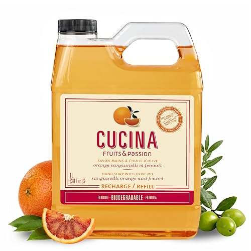 Cucina Fruits & Passion Hand Soap Refill, Orange & Fennel, 1 L (33.8 fl oz), Liquid Hand Soap with Moisturizing Olive Oil, Biodegradable, Vegan Beauty & Personal Care Cucina