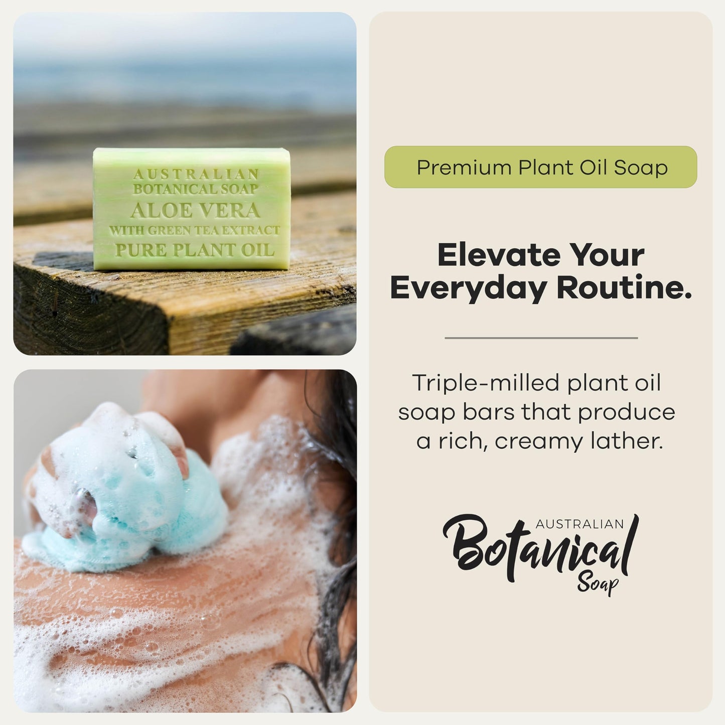 Australian Botanical Soap Aloe Vera with Green Tea Extract - Triple Milled 6.6 oz Bar Soap with Shea Butter, Face Hand & Body Bars, 4 Pack Beauty & Personal Care Australian Botanical Soap