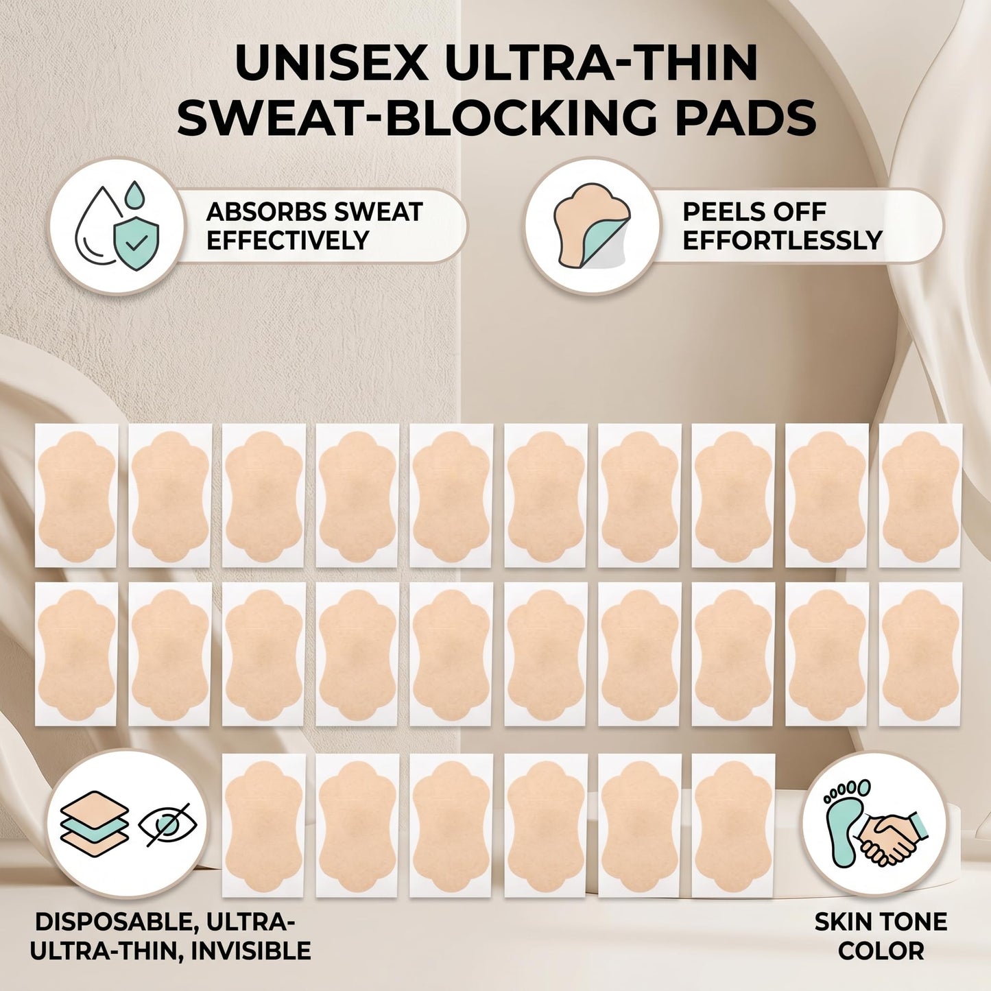Underarm, 50Pcs Disposable Stretch Cotton Sweat Absorbent Patch for Men Women, Slim Sweat Absorption Pads for Exercising Beauty and Personal Care Pomya