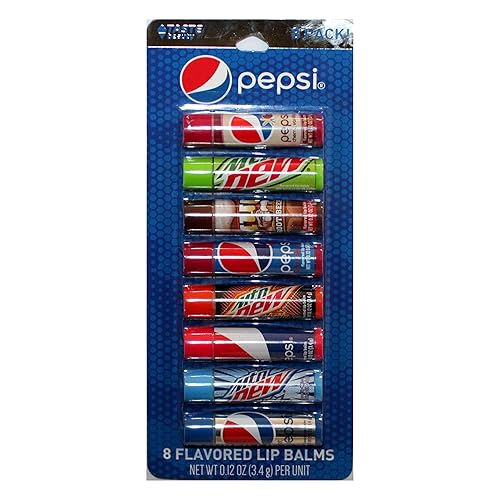 Taste Beauty (1) Party Pack Pepsi - 8pc Soda Flavored Lip Balm Sticks - Flavors: Cherry Vanilla, Mountain Dew, Mug Root Beer, Wild Cherry, Livewire Beauty & Personal Care Taste Beauty
