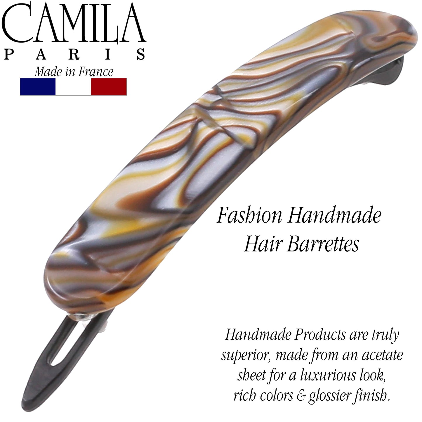 Camila Paris CP2818 French Hair Barrette Clip for Girls, Handmade, Onyx, Metal-Free Closure Strong Hold Grip Hair Clips for Women, No Slip and Durable Beauty & Personal Care Camila