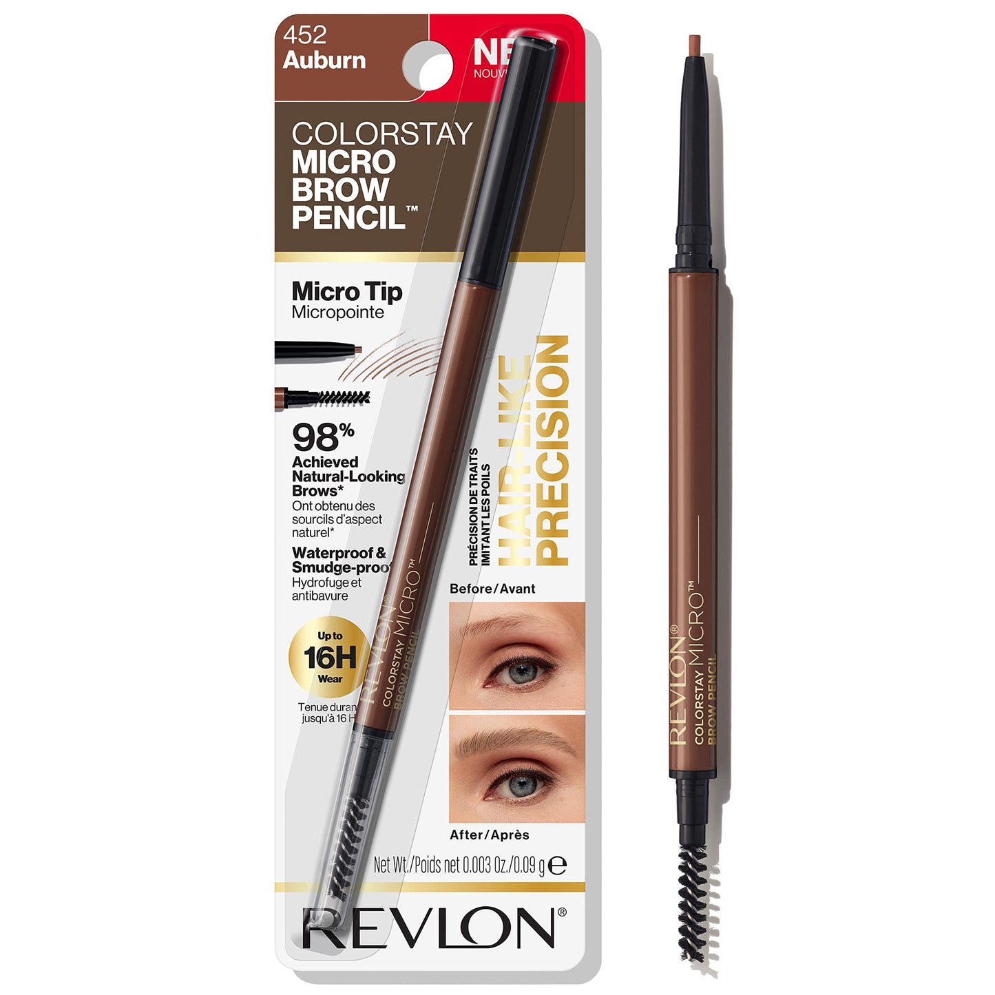 Revlon ColorStay Micro Eyebrow Pencil with Built In Spoolie Brush, Infused with Argan and Marula Oil, Waterproof, Smudgeproof, 452 Auburn, 0.003 oz Beauty & Personal Care REVLON