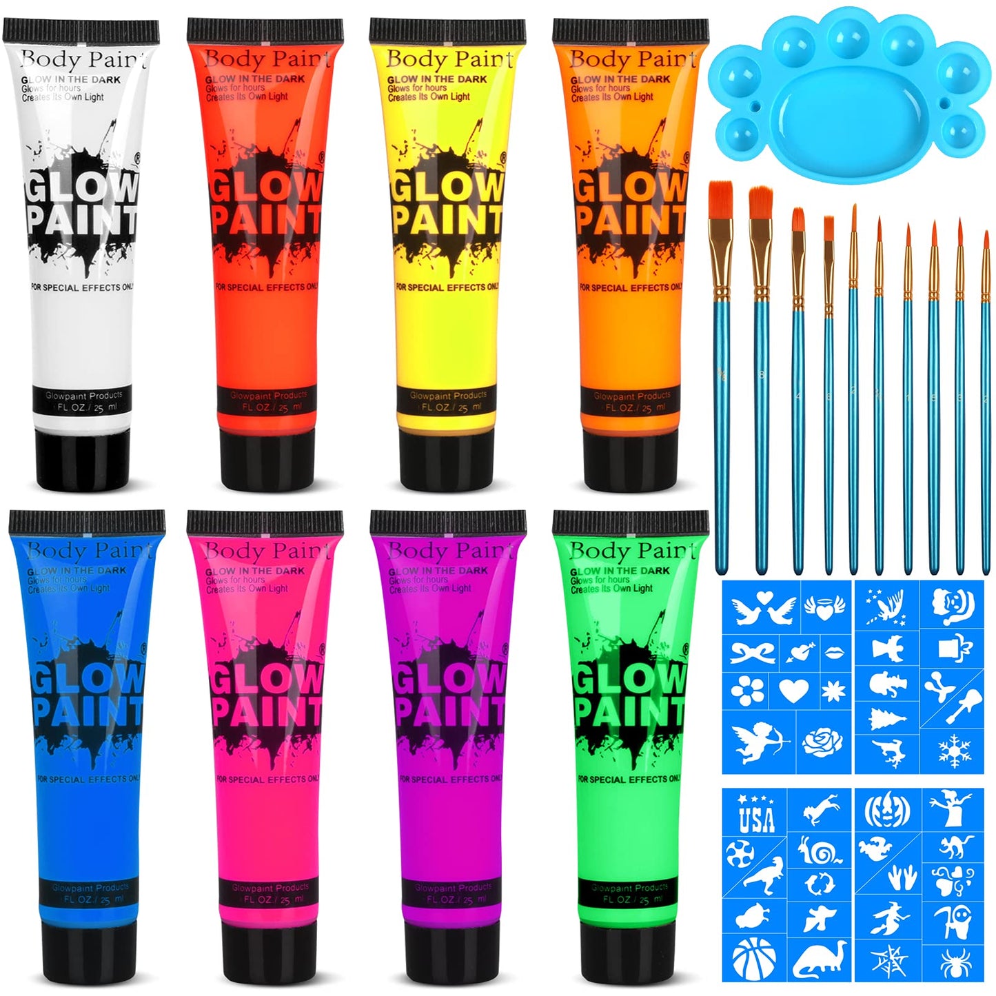 UV Blacklight Neon Face and Body Paint, 8 Tubes 0.84oz Glow in the Dark Body Paints, Neon Fluorescent Glow in Dark Party Supplies Beauty & Personal Care fenshine