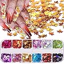 12 Colors Fall Leaf Glitter Nail Sequins - 3D Maple Leaf Holographic Nail Art Flakes Colorful Confetti Glitter Sticker Decals Manicure Nail Art Design Beauty & Personal Care Qdsuh