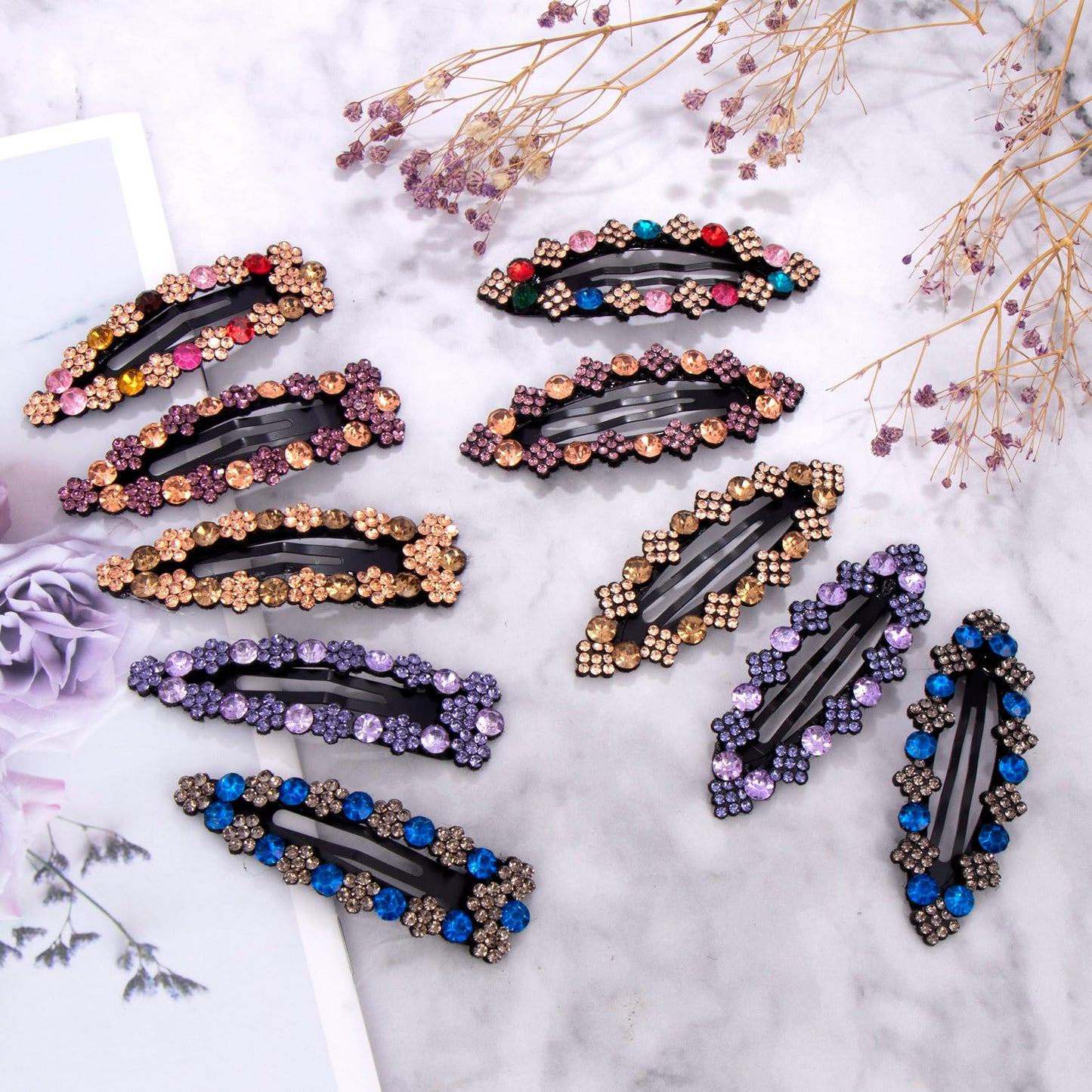 OIIKI Rhinestone Snap Hair Clips for Women 10pcs, Sparkly Glitter Crystal Hair Clips Barrettes Bling Diamond Fancy Hair Snap Clips Hairpins for Girls Beauty & Personal Care OIIKI