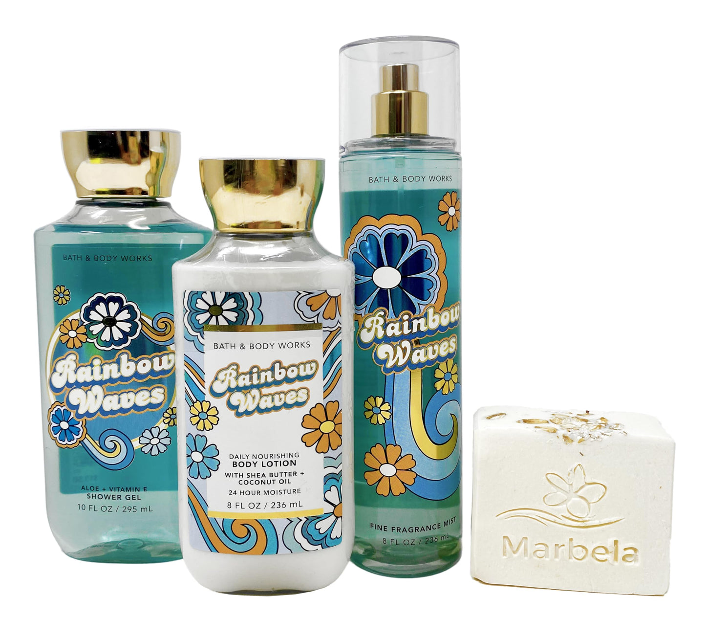 Bath & Body Works Rainbow Waves - Trio Gift Set - Fine Fragrance Mist, Body Lotion and Shower Gel With a Natural Oats Soap. Beauty and Personal Care Bath & Body Works