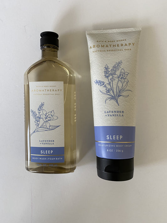 Bath and Body Works - Aromatherapy -Enhances Sleep -LAVENDER VANILLA - Body Wash & Foam Bath and Body Cream - Bundle Beauty & Personal Care Bath & Body Works