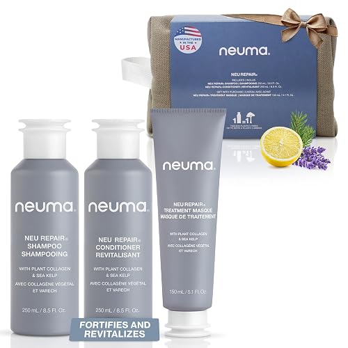 Neuma Neu Repair Shampoo & Conditioner Gift Set 8.5 FL Oz With Hair Repair Treatment Masque 5.1 FL Oz | Restores & Strengthens Damaged Hair | Lemon Beauty & Personal Care NEUMA
