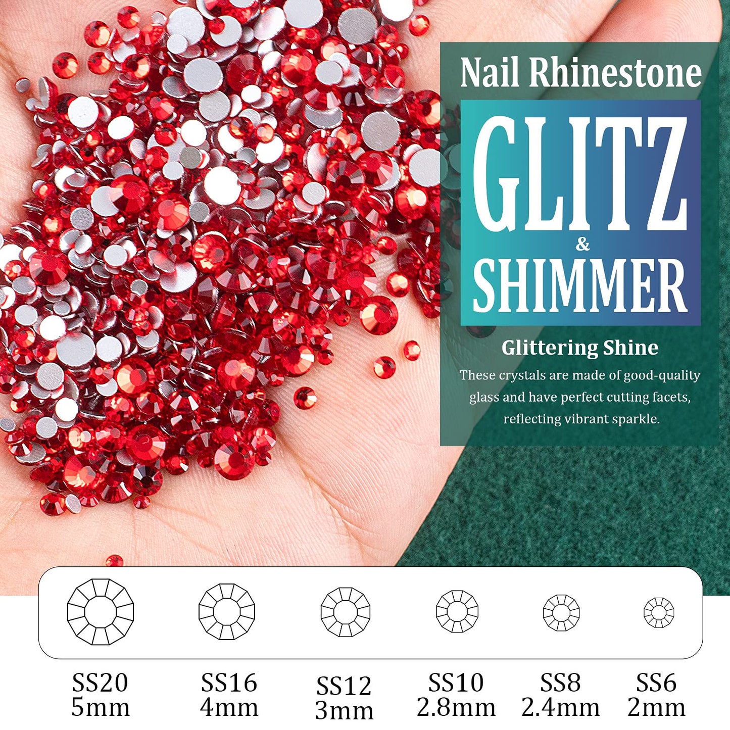 3440PCS 6 Sizes Red Glass Crystal Kit with Pickup Pen + Tweezer Tools for Iridescent Shine Nail Art Manicure Makeup DIY Deco Flatback Round Bead Beauty & Personal Care BELLEBOOST