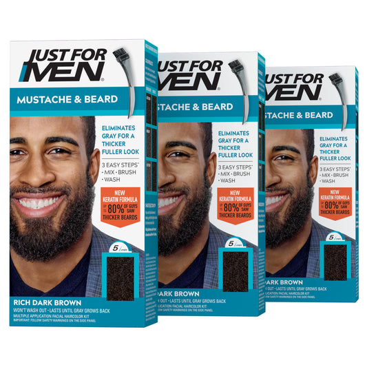 Just For Men Mustache & Beard, Beard Dye for Men with Brush Included, With Keratin Biotin Aloe and Coconut Oil for Healthy Facial Hair - Rich Dark Beauty & Personal Care Just for Men
