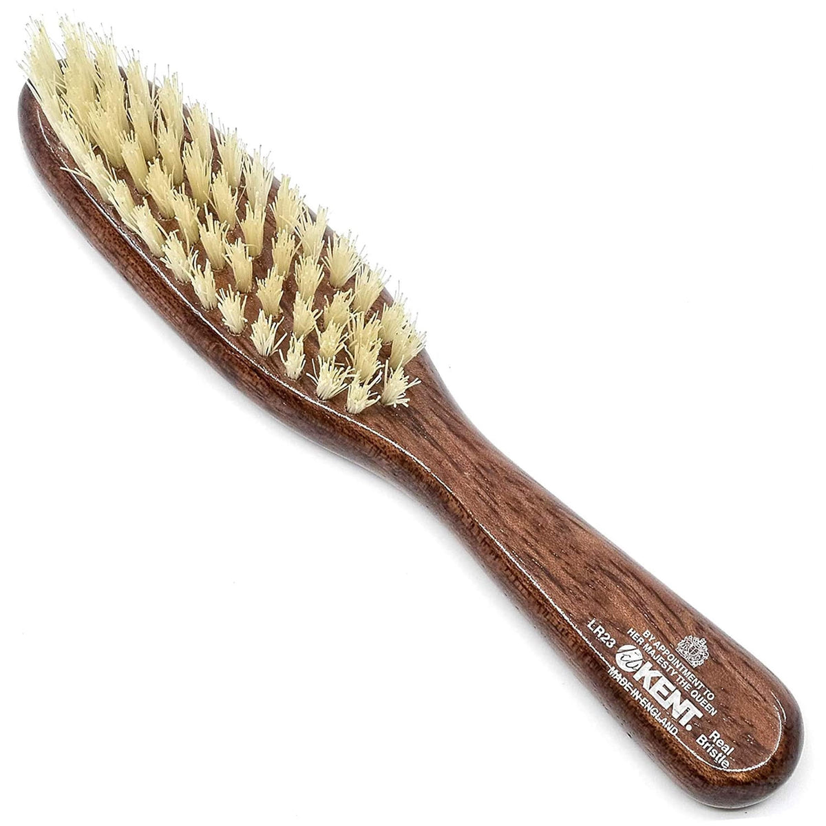 Kent LR23 Finest Ladies Narrow Style, Danta Wood, Pure White Bristle Hair Brush - Short to Medium Length Hair, Handbag Sized, Made in England