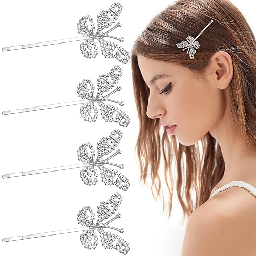 HINZIC 4 Pack Non-Slip Butterfly Hair Clips, Glittering Rhinestone Headwear Styling Bobby Pins, Sparkling Diamond Hairgrip Barrettes Accessories Beauty & Personal Care HINZIC