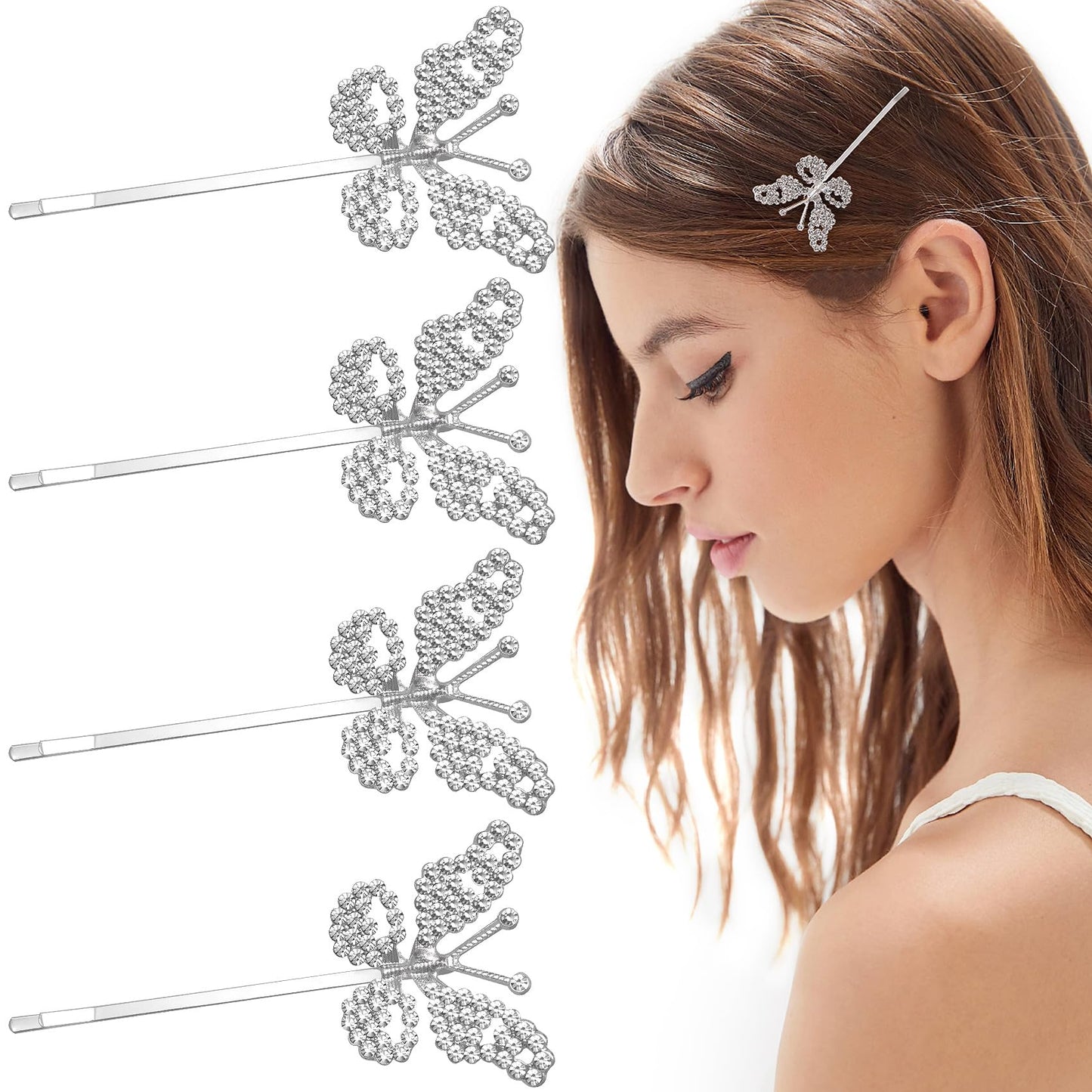 HINZIC 4 Pack Non-Slip Butterfly Hair Clips, Glittering Rhinestone Headwear Styling Bobby Pins, Sparkling Diamond Hairgrip Barrettes Accessories Beauty & Personal Care HINZIC