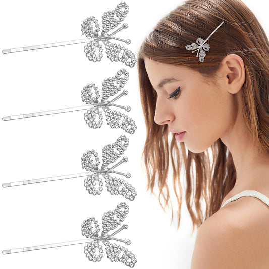 HINZIC 4 Pack Non-Slip Butterfly Hair Clips, Glittering Rhinestone Headwear Styling Bobby Pins, Sparkling Diamond Hairgrip Barrettes Accessories Beauty & Personal Care HINZIC