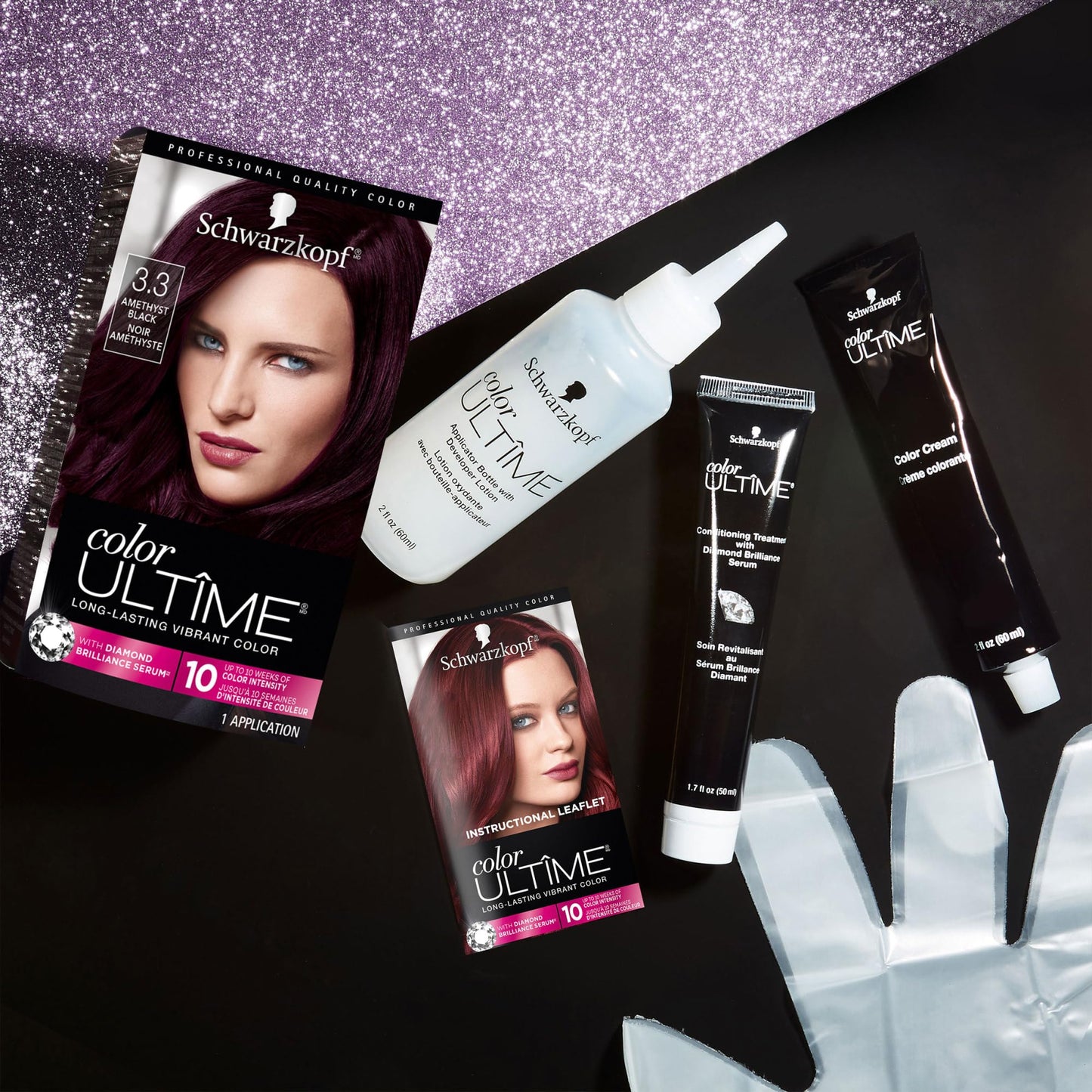 Schwarzkopf Color Ultime 3.3 Amethyst Black Hair Dye, Permanent Intense Black with Diamond Brilliance, Fade-Resistant, Covers Grays, All Hair Textures Beauty & Personal Care Schwarzkopf