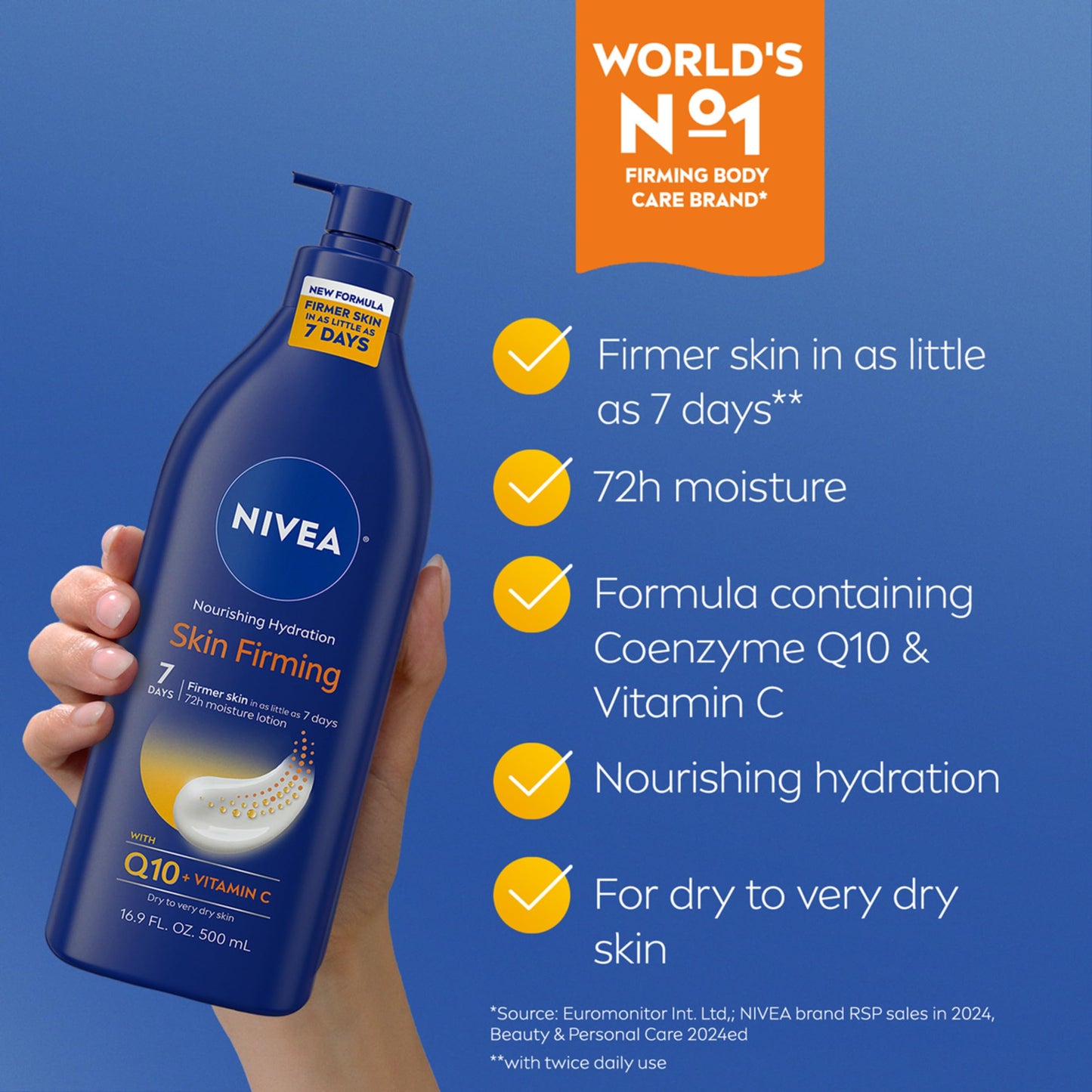 NIVEA Nourishing Hydration Skin Firming Body Lotion with Q10 and Vitamin C, 72-Hour Body Moisturizer for Dry to Very Dry Skin, 16.9 Fl Oz Pump Bottle Beauty & Personal Care NIVEA