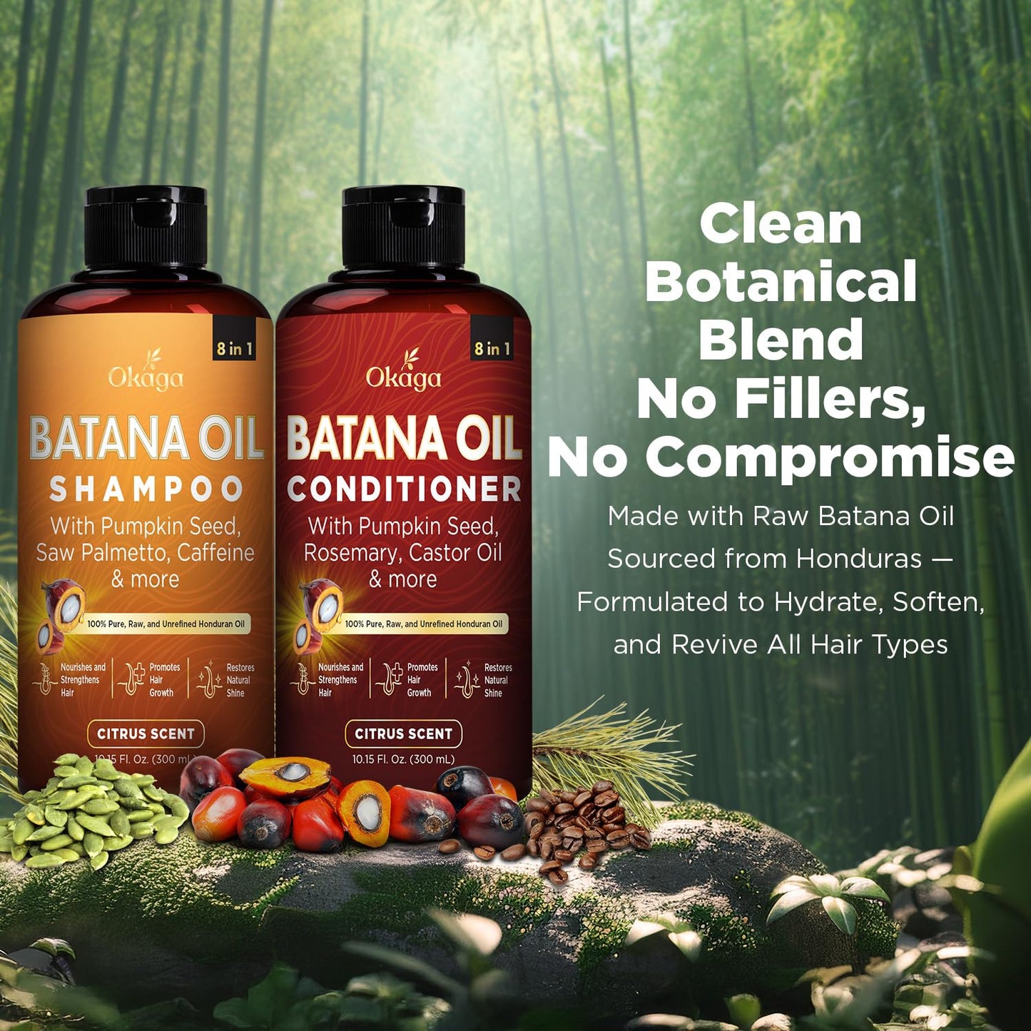 Batana Oil Shampoo & Conditioner Bundle, Aloe Vera Leaf Juice, Saw Palmetto, Caffeine, Biotin, Jojoba, Pumpkin Seed, Castor, Rosemary & Hydrolyzed Beauty & Personal Care Okaga