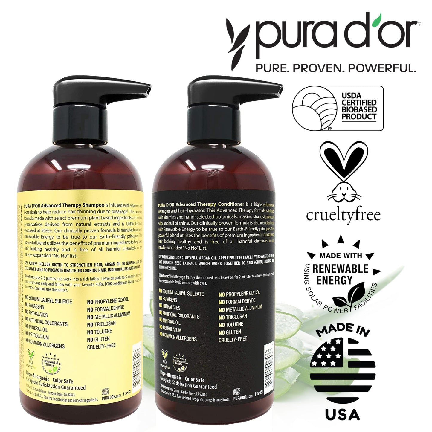 PURA D'OR Advanced Therapy Biotin Shampoo & Conditioner Hair Care Set For Hair Thinning, CLINICALLY TESTED Effective Results, Herbal Hair Thickening Beauty & Personal Care PURA D'OR