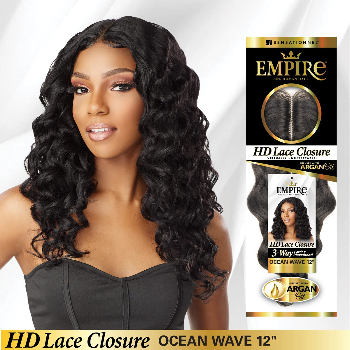 Sensationnel Empire Humanhair Lace Closure-Ocean Wave 12 Inch,1B OFFBLACK