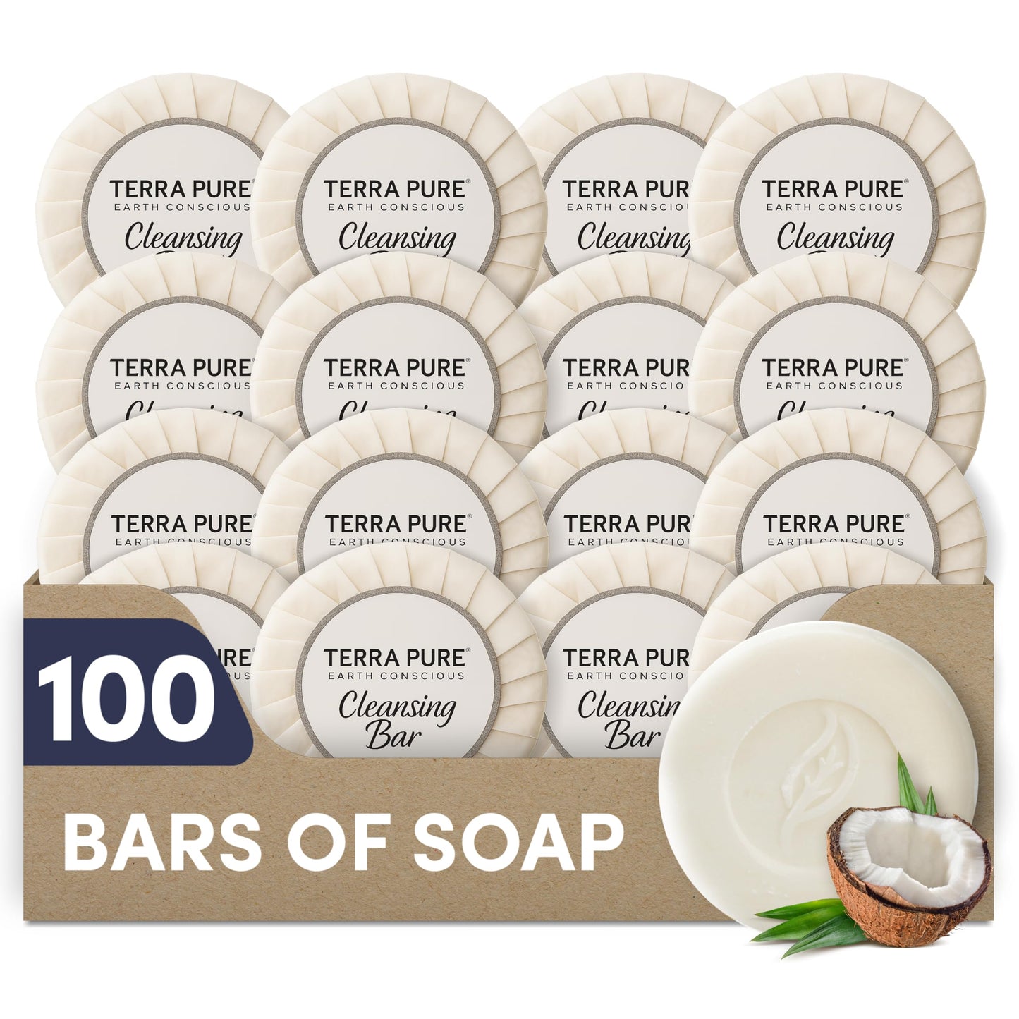 Travel Size Hotel Bar Soap 100 Count 0.6 oz Bars Guest Amenities for Hotels Vacation Rentals & Short Term Rentals Paraben Free White Tea & Coconut Beauty & Personal Care Terra Pure