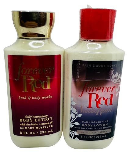 Bath & Body Works Forever Red + Forever Red Vanilla Rum Body Lotion Set of 2 - Warm Fruity Vanilla Gift Set Beauty & Personal Care Bath & Body Works