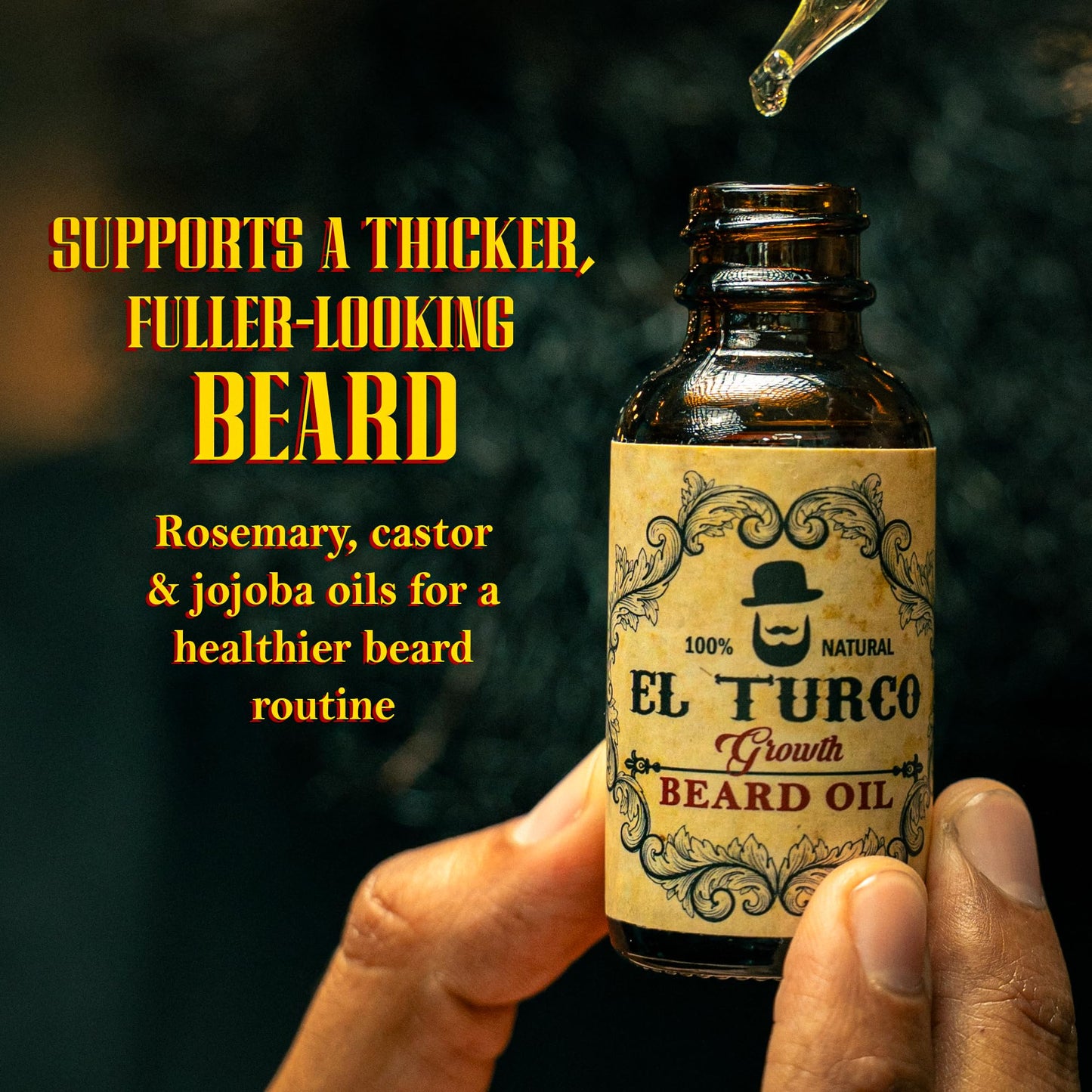 EL TURCO Beard Oil for Men with Jojoba, Castor & Rosemary, Natural Beard Growth Oil for Thicker, Fuller Beards, Helps Soften Dry Skin & Patchy Beards Beauty and Personal Care EL TURCO