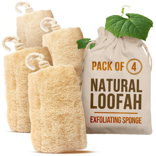 CraftsOfEgypt Natural Loofah Sponge - Egyptian Luffa Body Scrubber Pack of 4 for Men & Women, Natural Bath & Shower Loofah Exfoliator, All Natural Beauty & Personal Care CraftsOfEgypt