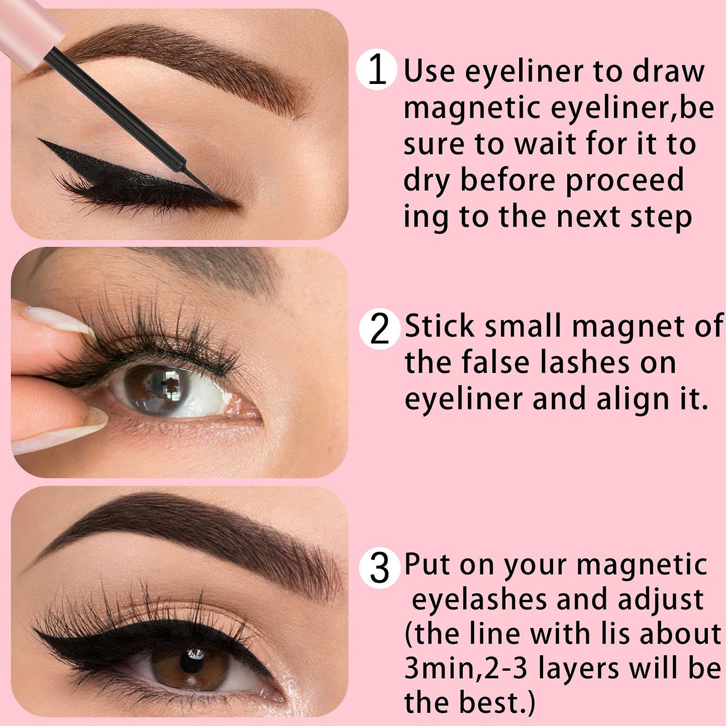 Magnetic Eyeliner 3PCS Smudge Resistant Magnetic liner,Works with All Magnetic Eyelashes,No iron powder and Natural Look,Easy to apply and No Glue Beauty & Personal Care CMNRO