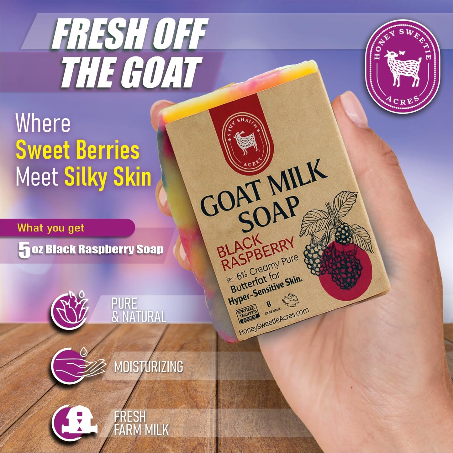 Honey Sweetie Acres Black Raspberry Goat Milk Soap - Handmade 5 oz Bar, Made with Natural Ingredients, Moisturizing & Gentle, Made in the USA (Black Beauty & Personal Care Honey Sweetie Acres
