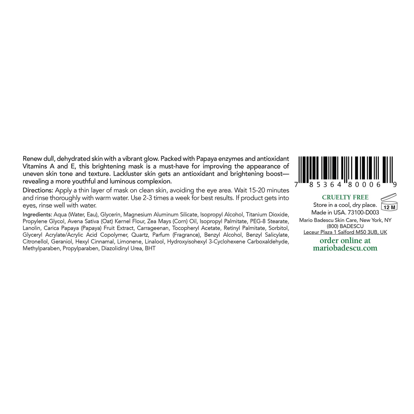 Mario Badescu Enzyme Revitalizing Mask - Infused with Nourishing Fruit Enzyme - Moisturizing Facial Mask for Radiant, Hydrated Skin and Revived Beauty & Personal Care Mario Badescu
