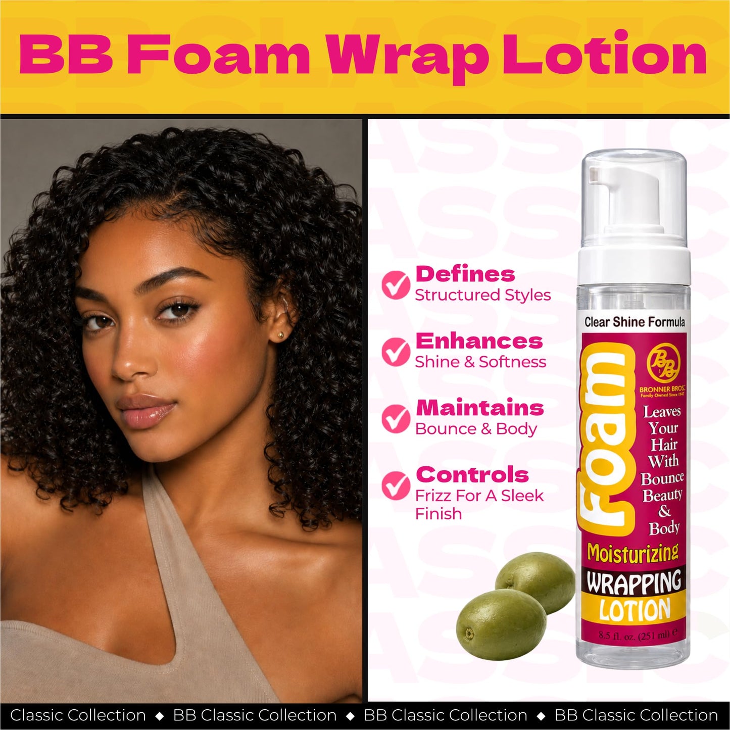 Bronner Bros BB Hair Foam Wrap Lotion - Moisturizing Wrapping Foam with Olive Oil for Hair Styling & Natural Shine - Alcohol-Free & Lightweight Beauty & Personal Care Bronner Bros