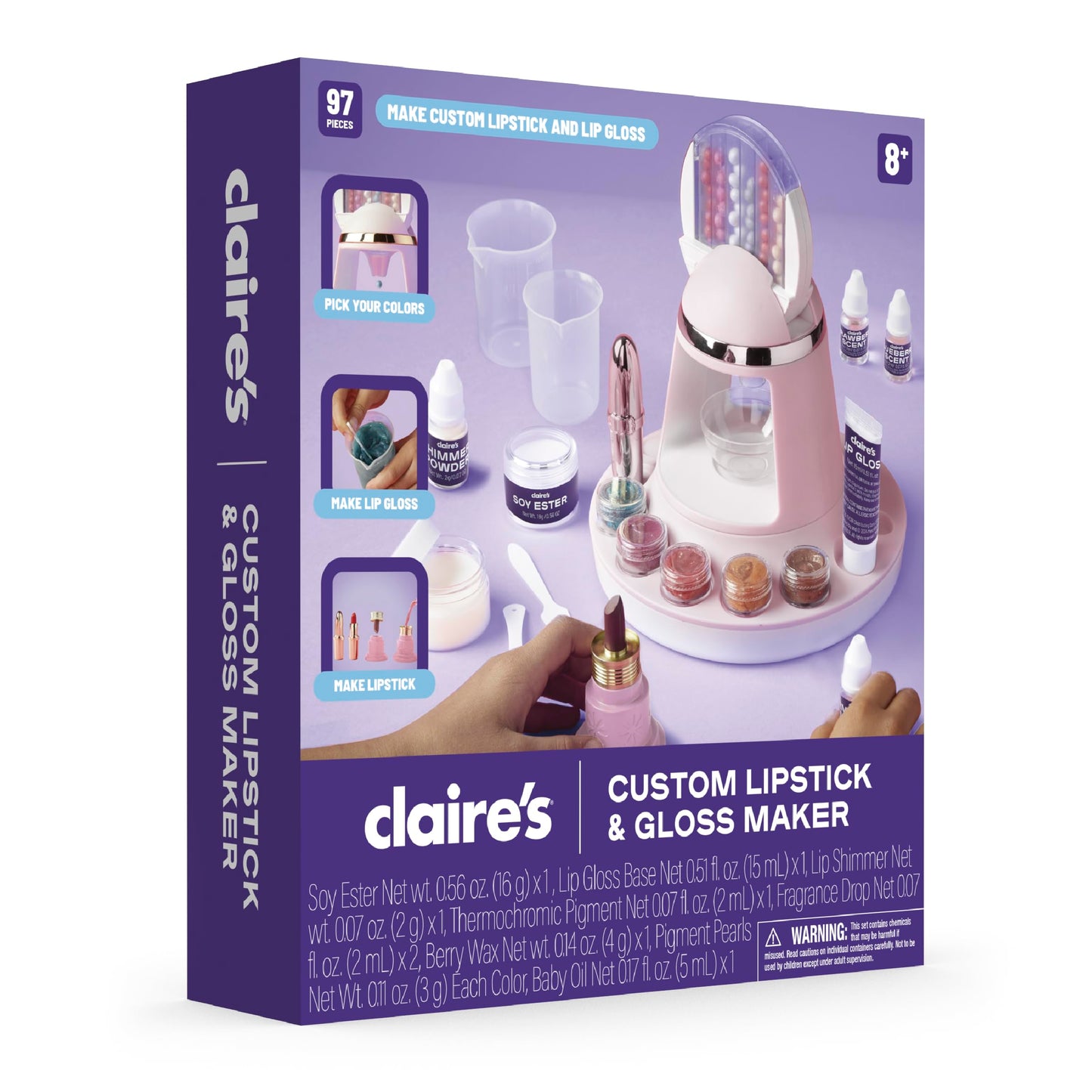 Claire's DIY Lipstick & Lip Gloss Making Kit, 97-Piece Real Makeup Arts & Crafts Set, Handmade Moisturizing Lip Glaze, Girl Toys & Cosmetic Products Beauty & Personal Care Claire's