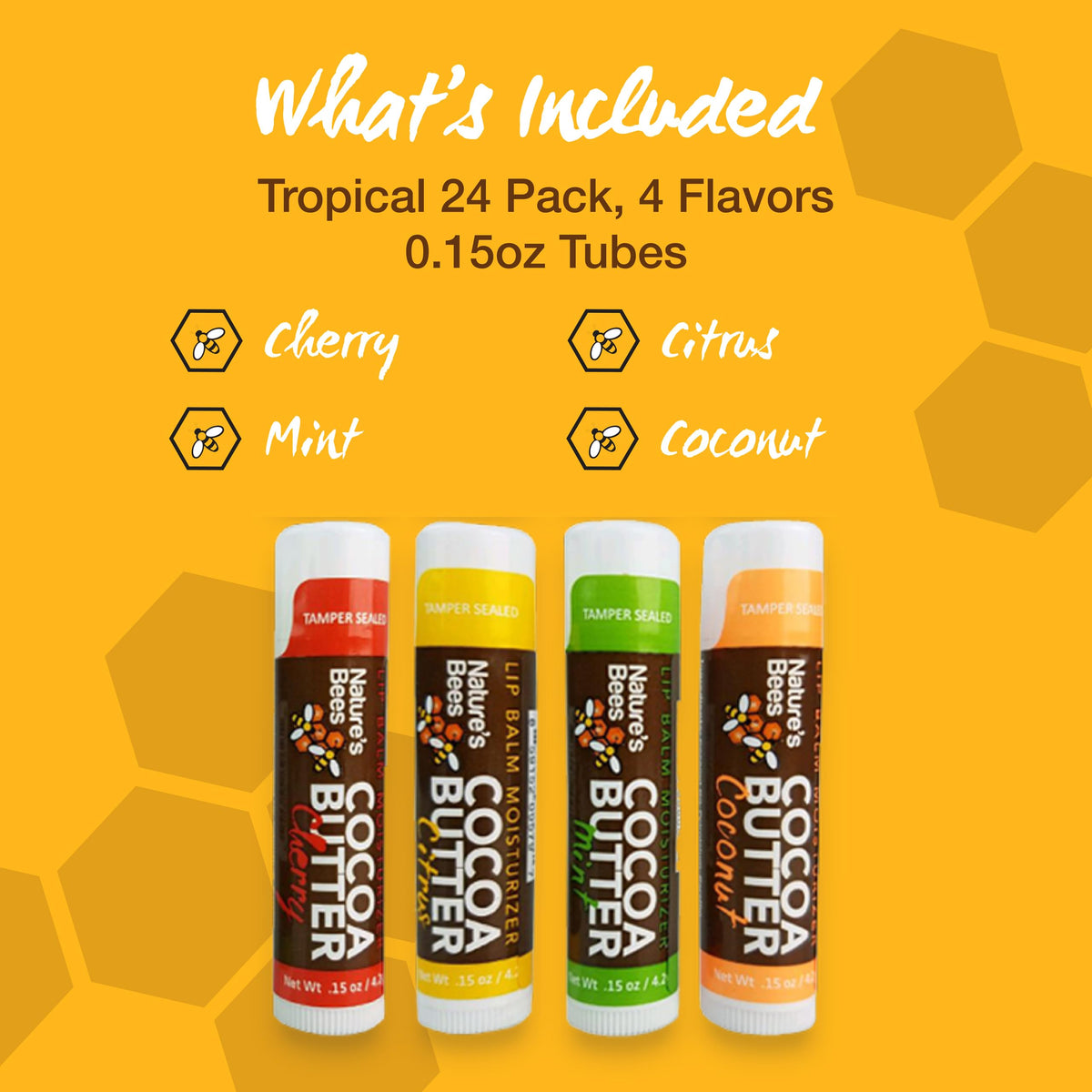 Nature's Bees Cocoa Butter Lip Balm, Lip Care for Dry Lips, Made with Coconut Oil, Beeswax, Vitamin E, Aloe, and Shea Butter, 0.15 oz Each, 4 Flavors Beauty & Personal Care Nature’s Bees