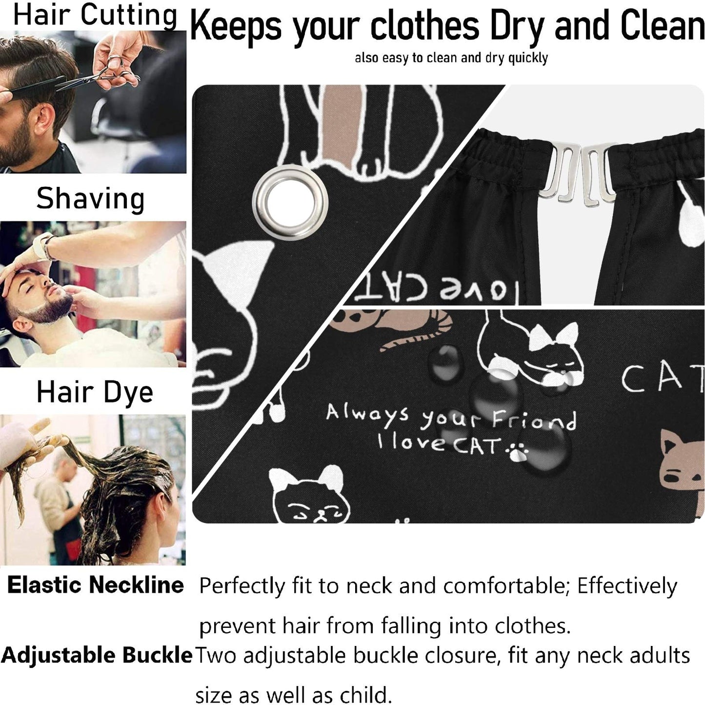visesunny Barber Cape Funny Cat Footprint Cartoon Animal Polyester Hair Cutting Salon Cape Apron Anti-Static Haircut Water-Resistant Shaving Cloth Beauty and Personal Care visesunny