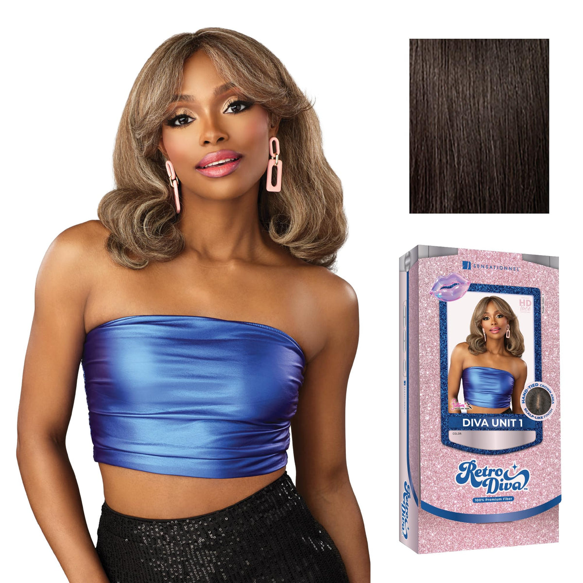 Sensationnel Glamora Lace Crown Wig-Retro Diva Unit 1, 2 DARKBROWN