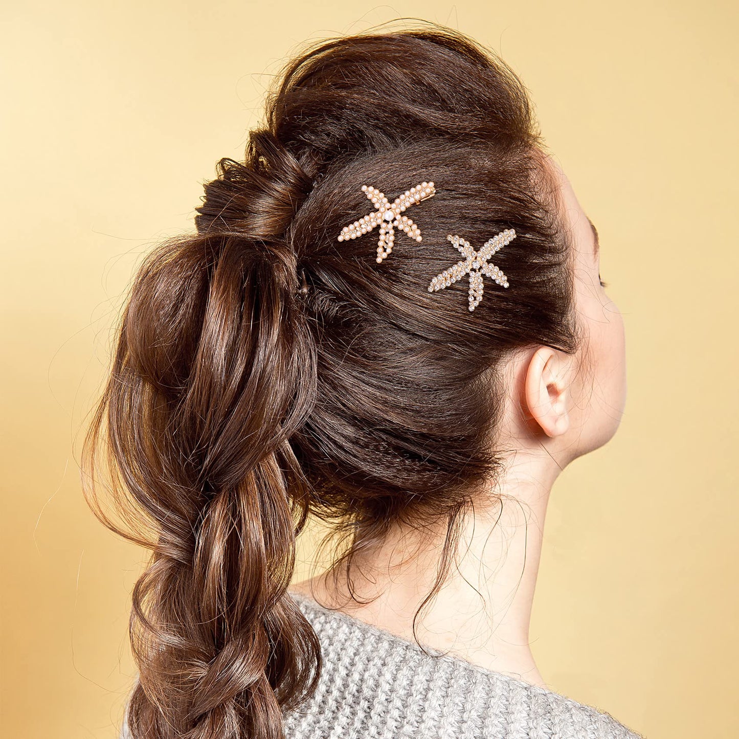 PAGOW 3 PCS Starfish Hair Clips, Gold Rhinestone Pearls Crystal Hair Clips, Sea Star Ponytail Holder, Faux Pearl Crystal Wedding Headpiece Hair Beauty & Personal Care PAGOW