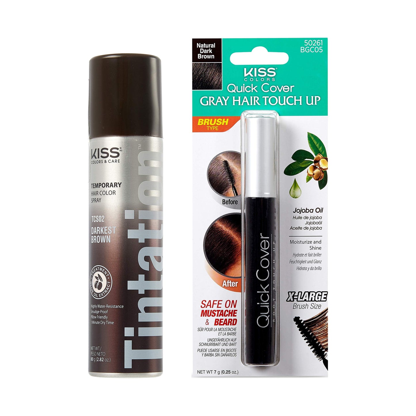 KISS Tintation Temporary Hair Color Spray & Hair Mascara (Darkest Brown) Beauty & Personal Care Red by Kiss