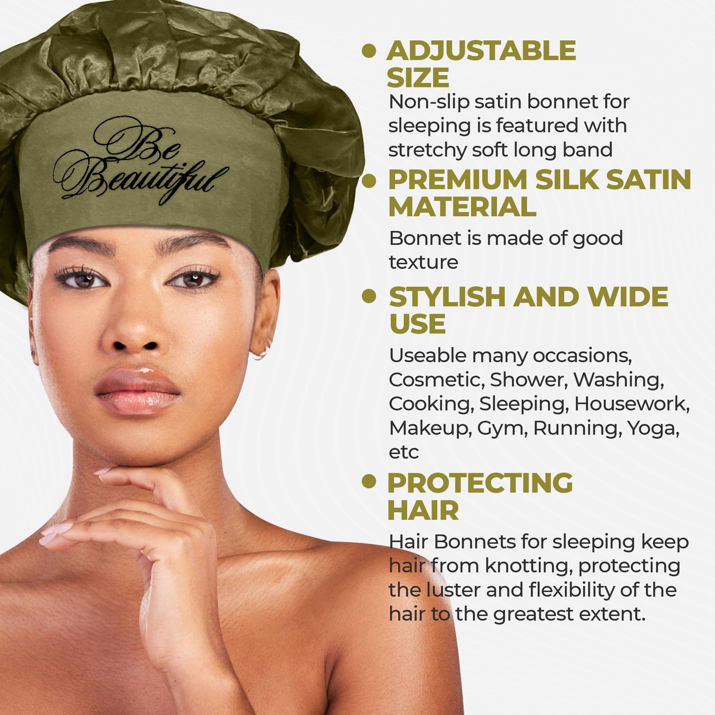 Tie Bonnet for Women Girls Night bonnnts,Sleeping Bonnets for Natural Curly Braids,Adjustable Bonnets with tie (Mystery Green) Beauty and Personal Care BE BEAUTIFUL EXTENSIONS