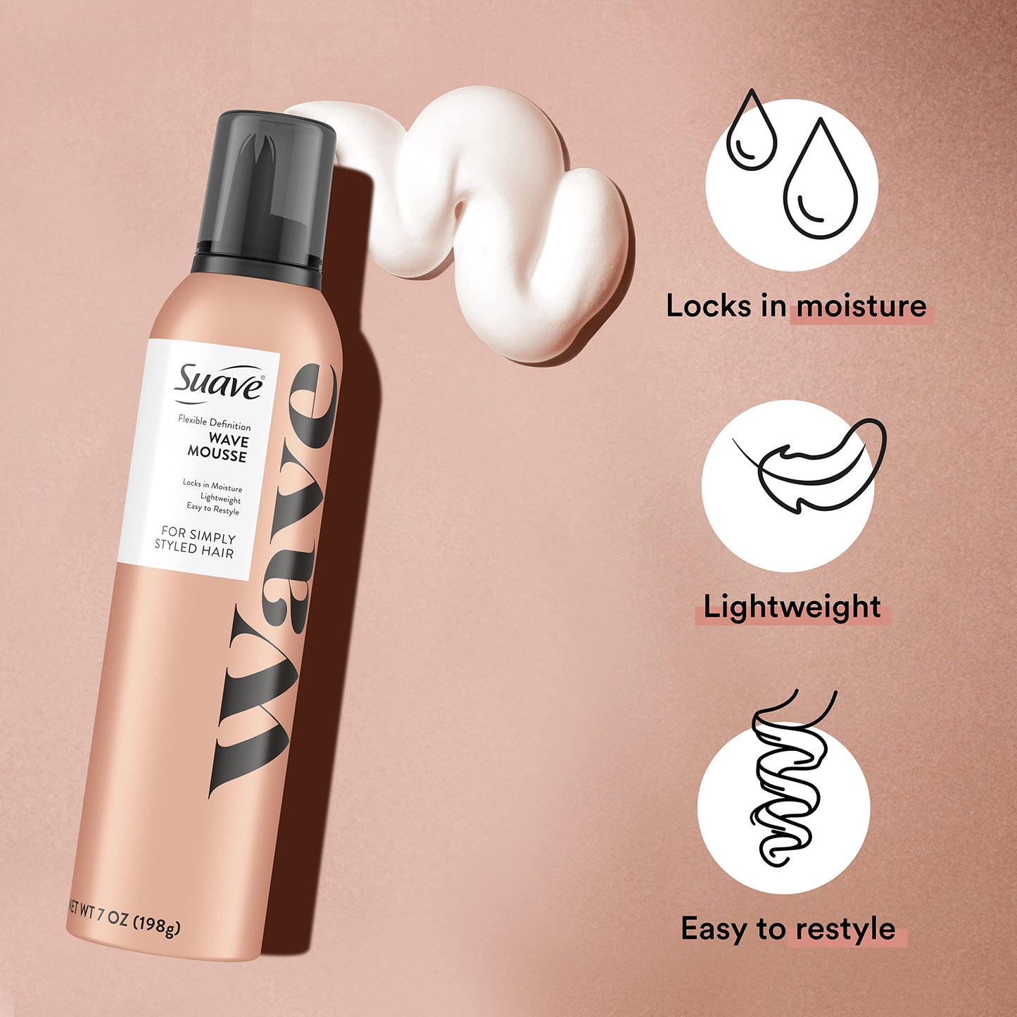 Suave Simply Styled Lightweight Hair Mousse, Wave Mousse Locks in Moisture for Crunch Free Curls 7 oz Beauty & Personal Care Suave