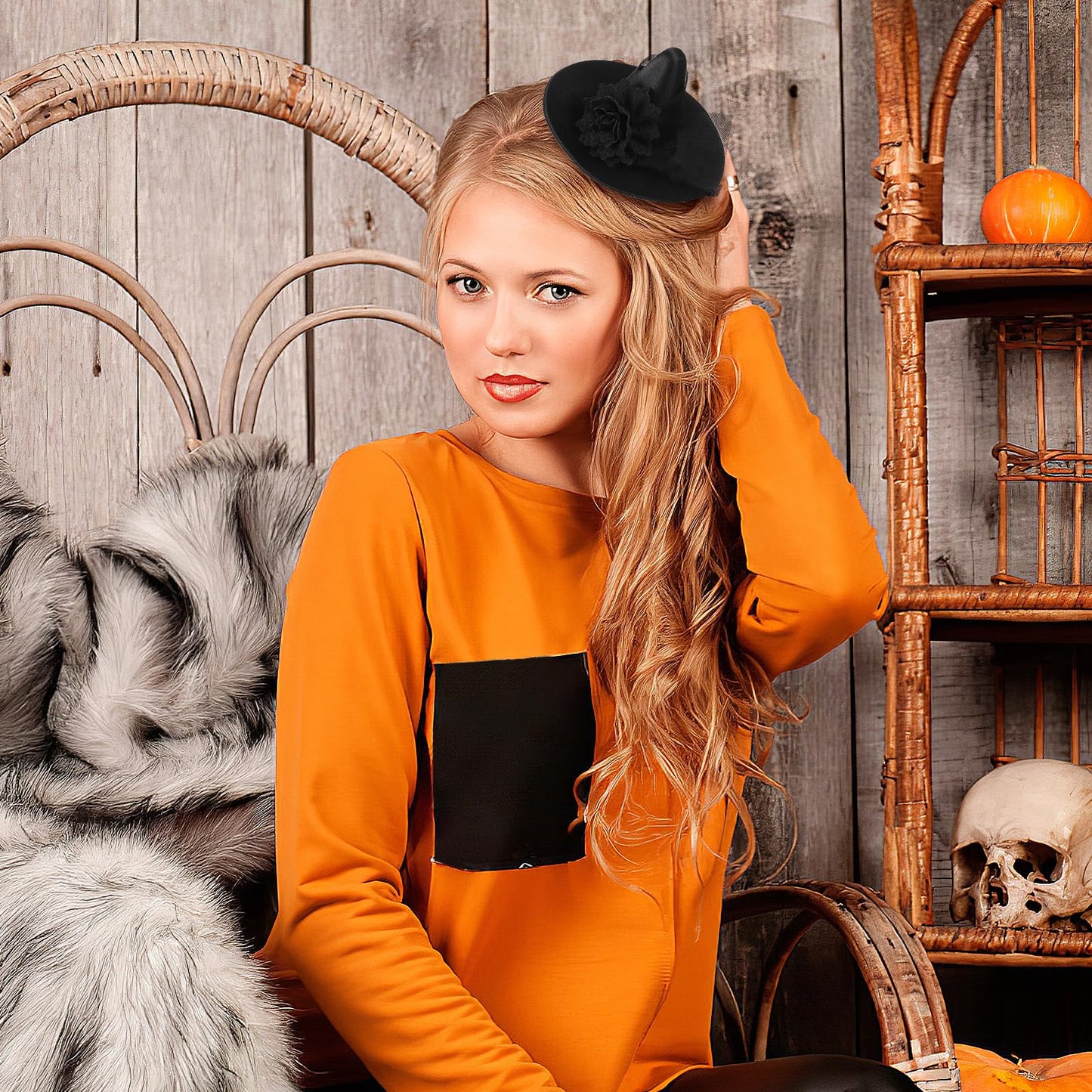 Small Witch Hat Retro Black Witch Flower Hair Clip Decorative Halloween Hair Accessories for Party (Black Flower) Beauty & Personal Care leorx