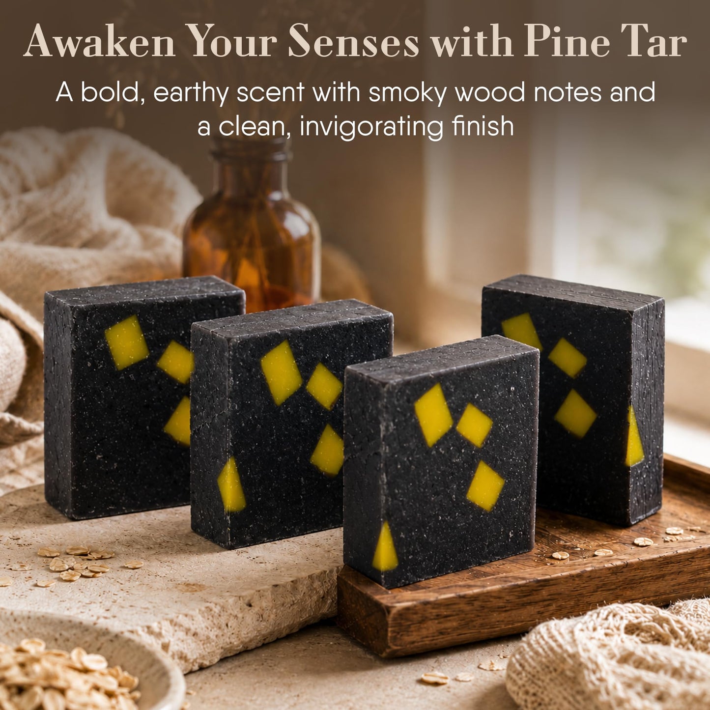 360Feel Pine Tar Bar Soap - Made in The USA - Castile Handmade, All-Natural, Cold-Processed - Infused with Pine Tar for Relaxation & Calm - Rich Beauty & Personal Care 360Feel