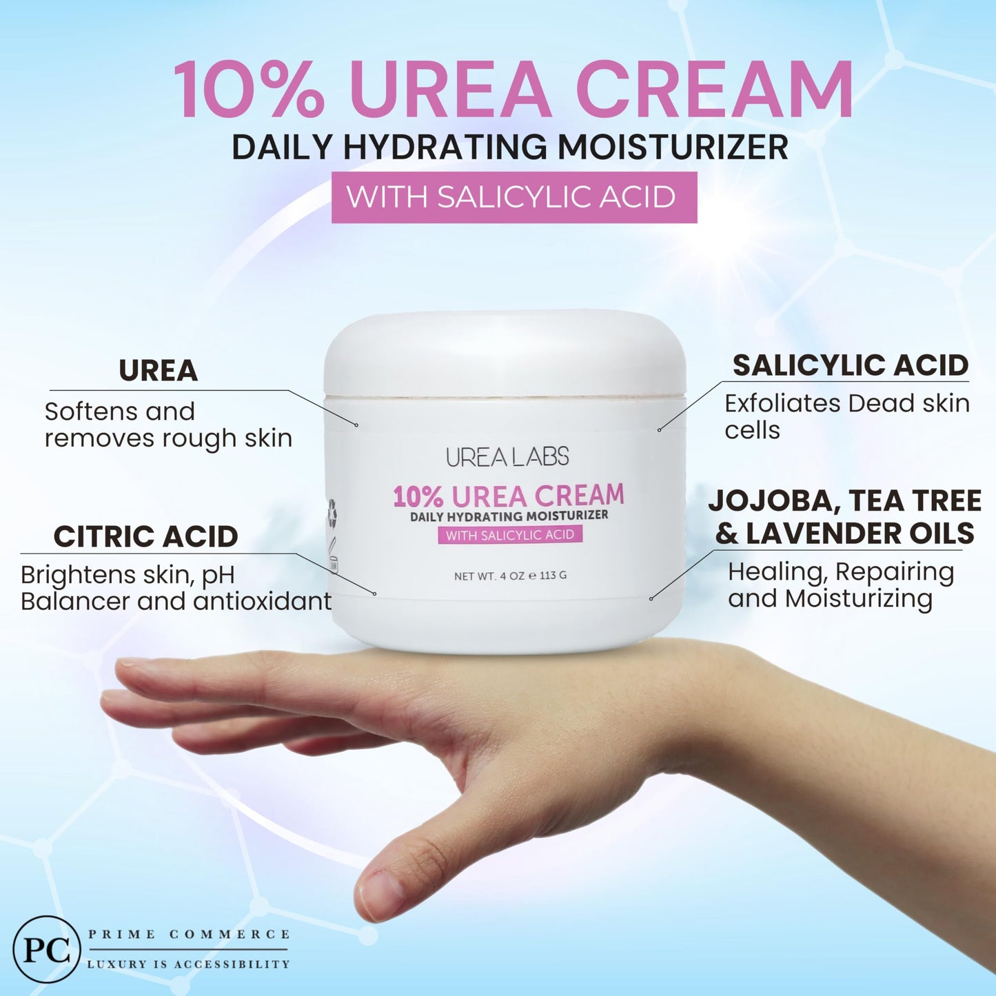 Urea Cream 10% Skin Care Moisturizer with Salicylic Acid, Aloe Vera Gel, Jojoba Oil. 150ml. Healing, Hydrating for Hand Face Foot and Body Use. Beauty & Personal Care UREA LABS