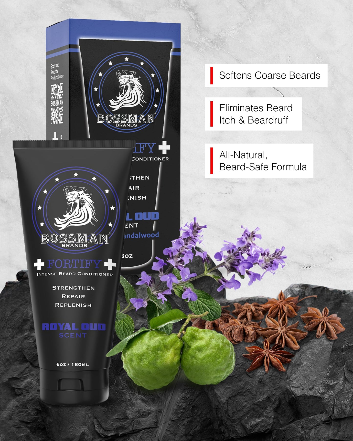 Bossman Fortify Intense Beard Conditioner for Men (Royal Oud Scent) - Moisturizes, Replenishes & Protects with Natural Ingredients - Thicker Formula Beauty & Personal Care Bossman