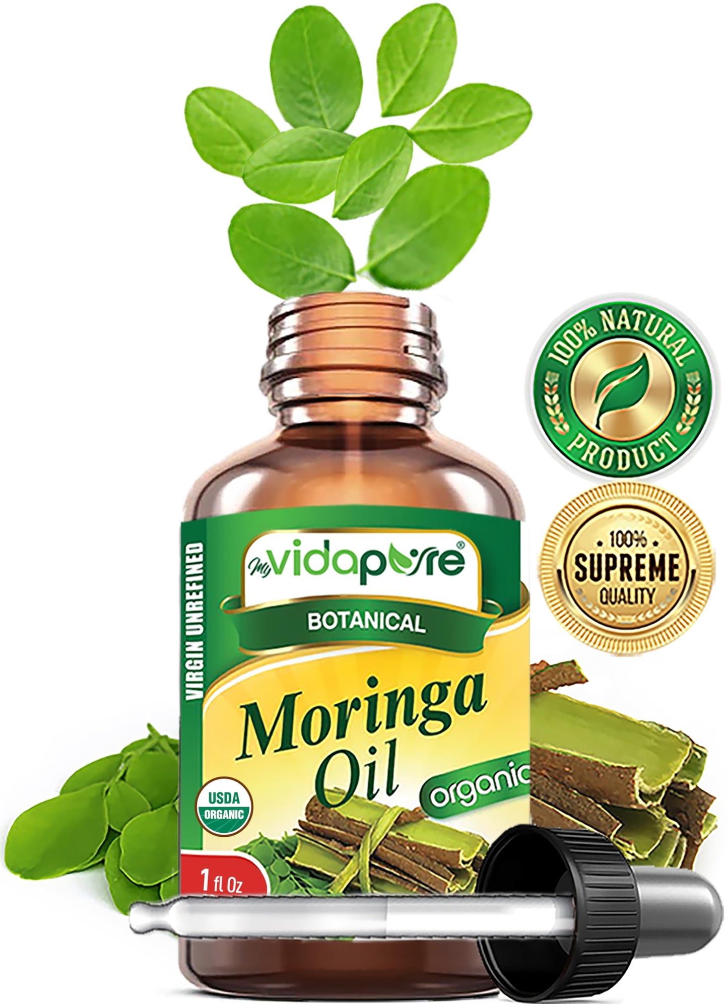 MYVIDAPURE Organic MORINGA OIL Moringa Oleifera Certified Organic 100% Natural Pure Virgin Unrefined for Face, Skin, Body, Hair, Lip, Nails Beauty & Personal Care MYVIDAPURE