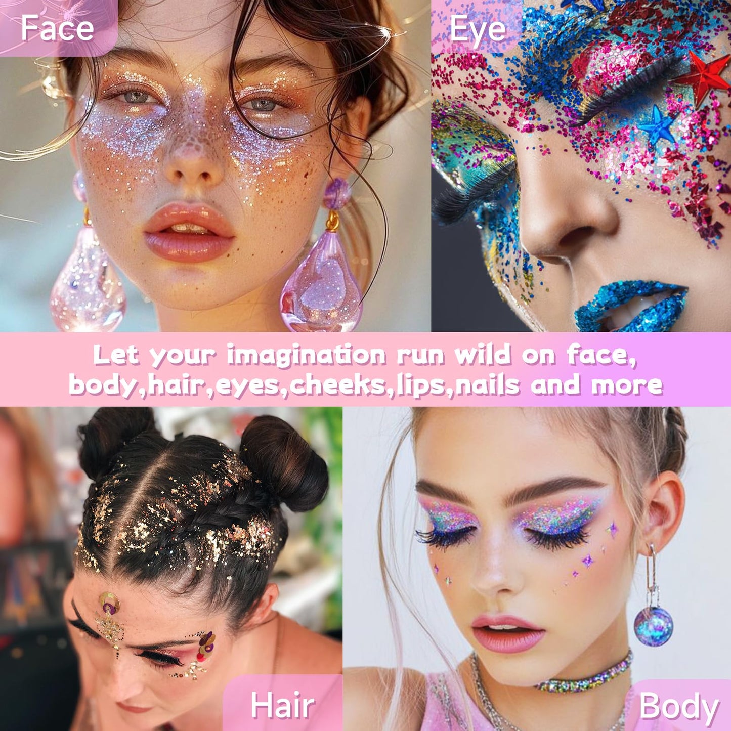 Gold Body Glitter Gel,Face Hair Glitter Makeup,Music Festival Concert Outfit Rave Pride Accessories for Women,Mermaid Sequins Chunky Glitter Face Beauty & Personal Care TUHPIBK
