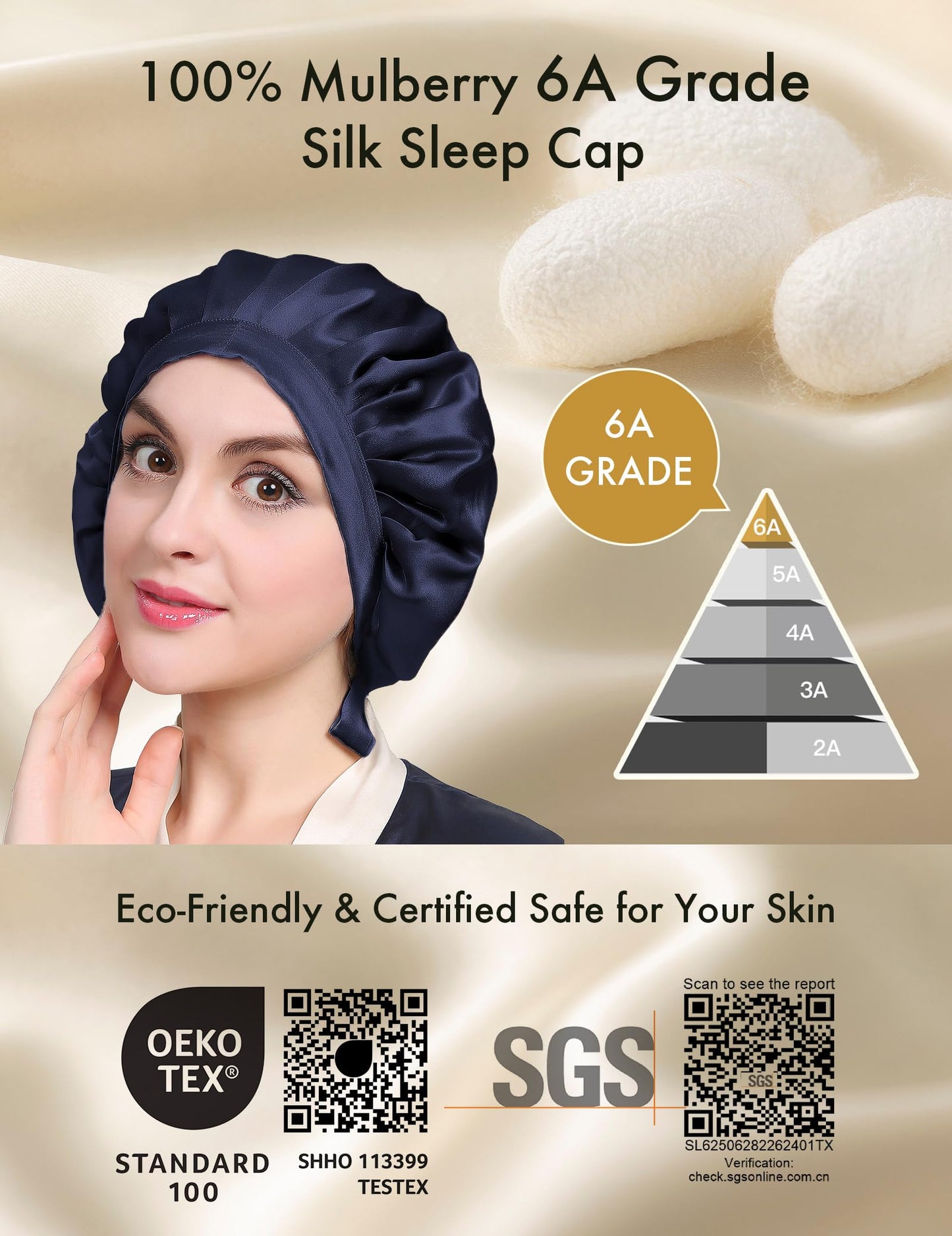 LILYSILK 100% Mulberry Silk Bonnet, Silk Night Sleep Cap Adjustable Hair Wrap for Sleeping, Deep Blue Beauty and Personal Care LilySilk