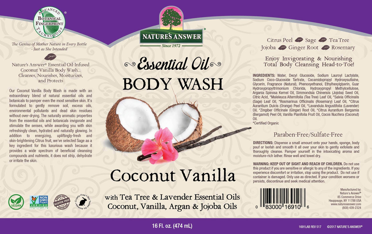 Nature's Answer Body Wash With Pure Essential Oil, Coconut Vanilla, 16 Oz Beauty & Personal Care Nature's Answer