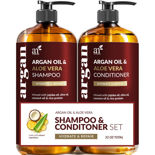 Argan Oil Shampoo and Conditioner Set - Sulfate-Free Formula with Nourishing Moroccan Oil and Keratin -for All Hair, Curly or Straight - Hydrate Beauty & Personal Care Artnaturals