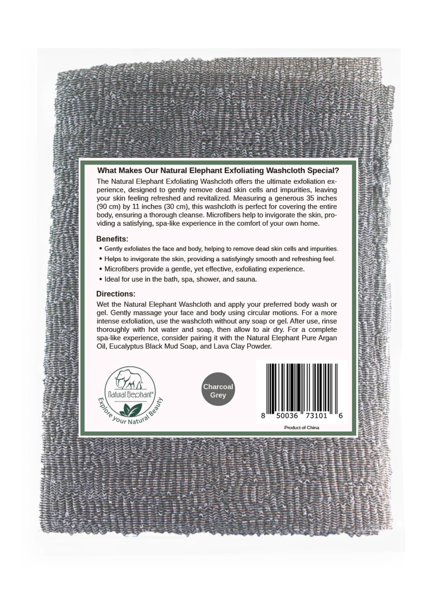 Natural Elephant Exfoliating Washcloth Charcoal Grey Japanese Shower Scrubber for Body (2 Pack (2 Washcloths)) Beauty and Personal Care Natural Elephant